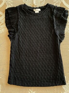 URBAN Romantics Black Textured Ruffle Sleeve Tee